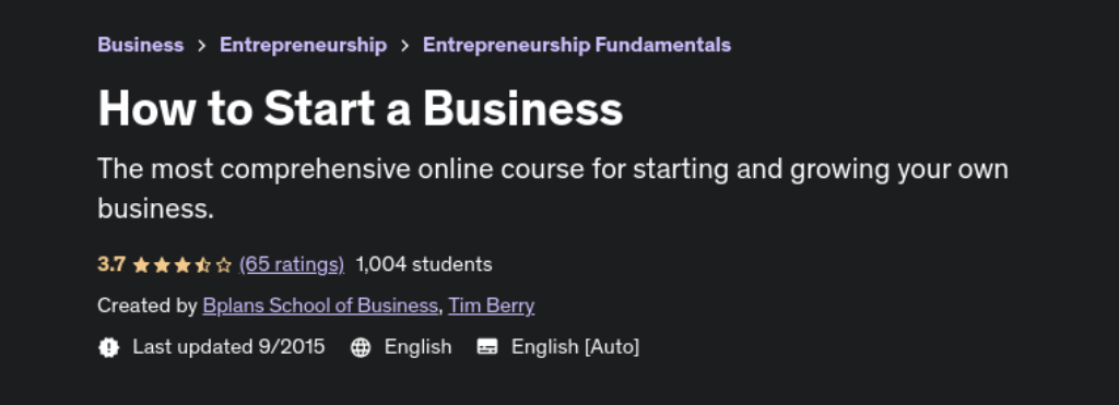 course for starting your own business